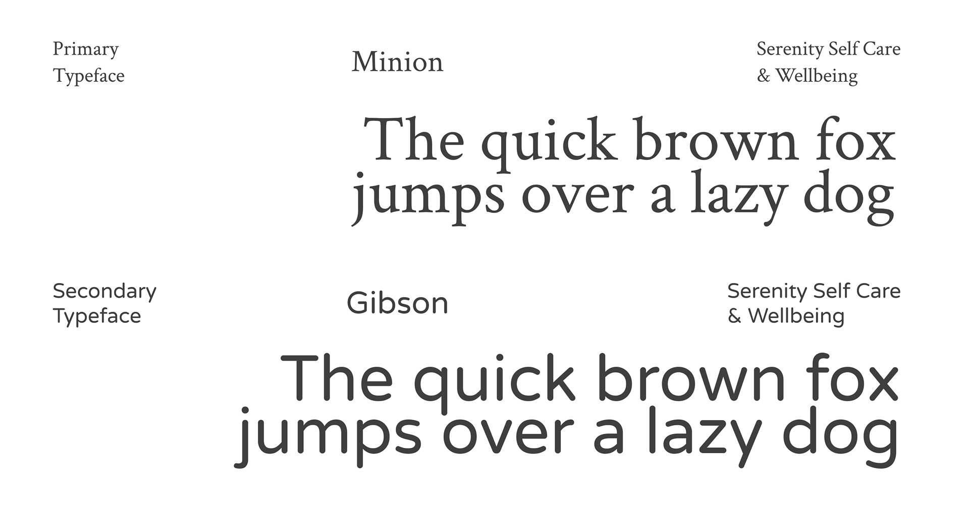 Serenity Self Care & Wellbeing website fonts showing the typography used in the design